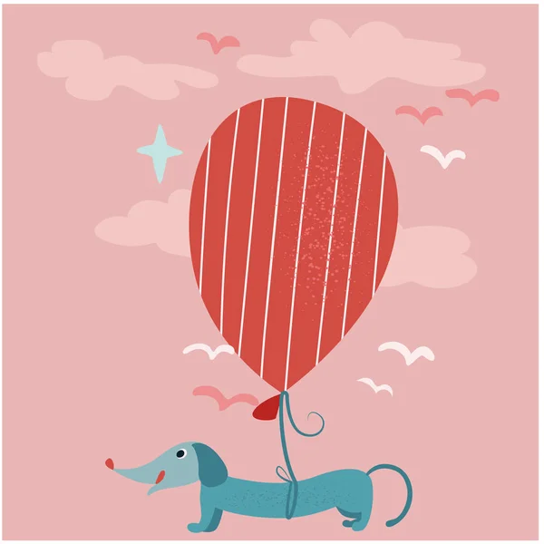 Perro en globo ilustración a color plano — Vector de stock
