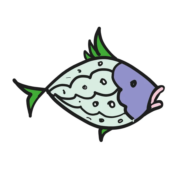 Плоский цвет рыбы иллюстрация на белом — стоковый вектор