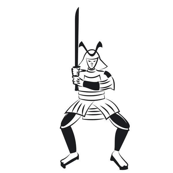 Samurai ilustración a color plano en blanco — Vector de stock