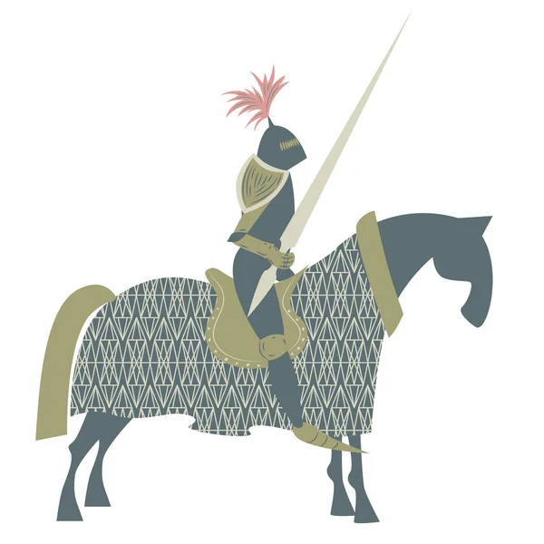 Beyaz üzerinde at düz renk illüstrasyon Knight — Stok Vektör
