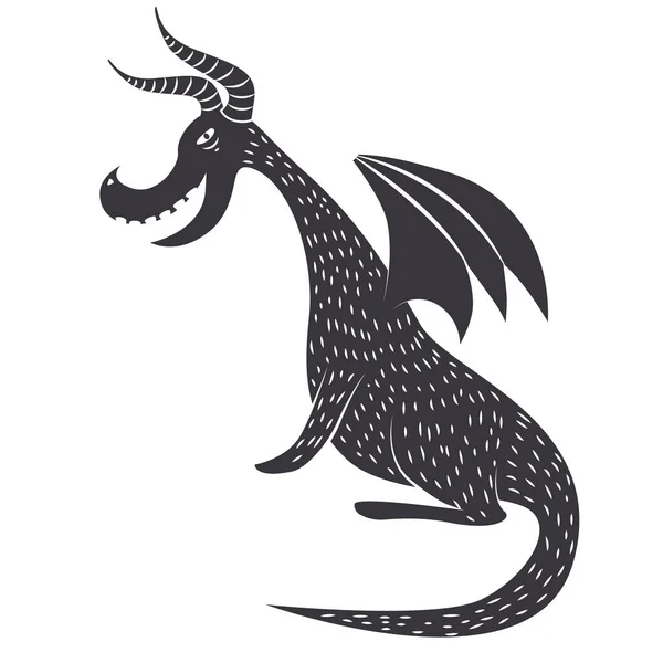 Middeleeuwse draak platte kleur illustratie op wit — Stockvector