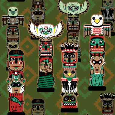 Amerikan yerlileri totem desen dikişsiz tasarım illüstrasyon