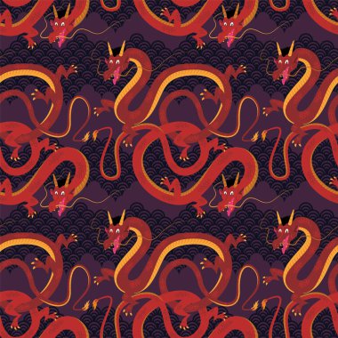 Dragon desen dikişsiz tasarım illüstrasyon