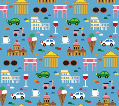 Roma İtalya desen dikişsiz tasarım illüstrasyon