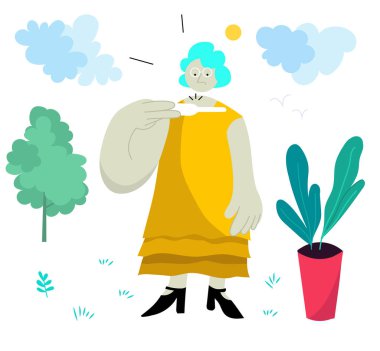 Yaşlı kadın termometreye bakıyor.