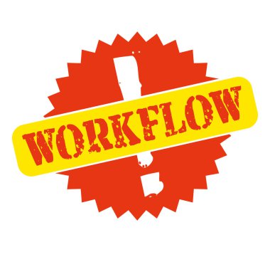 Beyaz arka planda WorkFlow damgası. Çıkartmalar ve pullar serisi.