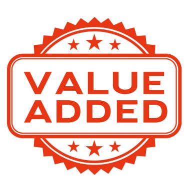 Beyaz üzerinde izole edilmiş VALUE eklenmiş pul. Pullar ve çıkartmalar serisi.