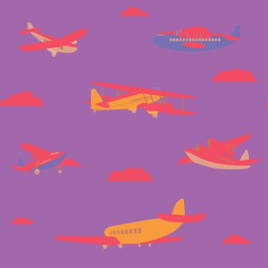 Uçak desenleri kusursuz tasarım çizimleri. Kumaş ve duvar kağıdı serisi.