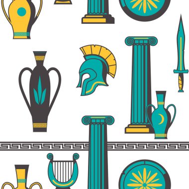 Antik Yunan desenli düz renksiz tasarım çizimi