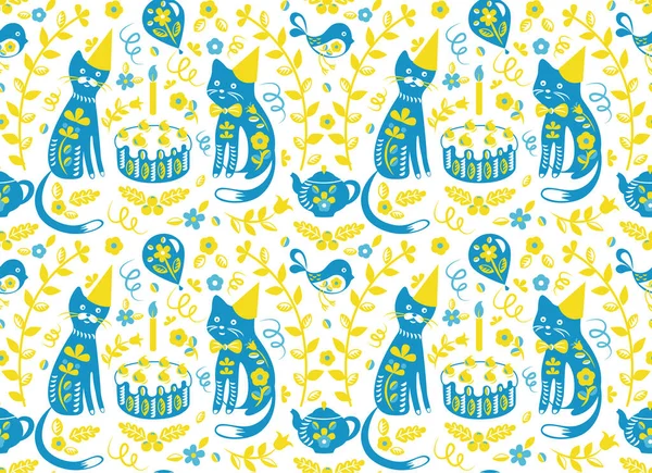 Cats Birthday Pattern Cartoon Style Design Children — Stock Vector