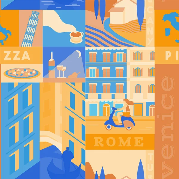 Итальянский Шаблон Плоский Цвет Бесшовная Иллюстрация Дизайна — стоковый вектор