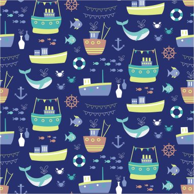 Denizci çocuk desenleri kusursuz el çizimi. Çocuklar ev dekorasyonu serisi.