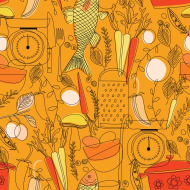 Foor desenli dikişsiz el çizimi. Mutfak ve ev dekorasyonu serisi.