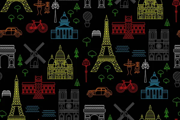 Σχέδιο Παρισιού Χωρίς Ραφή Γεωμετρικό Σχεδιασμό Σειρά Διακοσμητικών Τουριστικών Ταξιδιών — Διανυσματικό Αρχείο