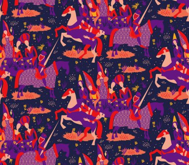 Ortaçağ şövalyelerinin kusursuz tasarım örnekleri. Kumaş ve duvar kağıdı serisi.