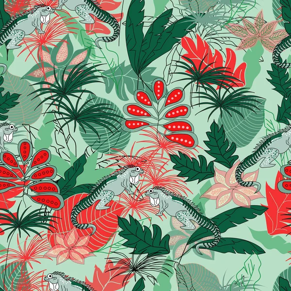 Lézard Dans Modèle Jungle Design Sans Couture Décoration Textile Papier — Image vectorielle