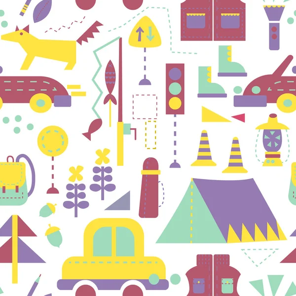 Weekend hike seamless pattern for kids. Kids decoration home series.