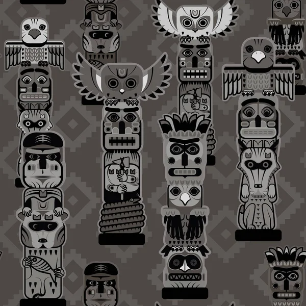 Amerikanische Indianer Totem Muster Nahtlose Design Illustration Stoff Und Tapetenserie — Stockvektor