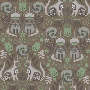 Unicorn kediler desen sorunsuz tasarım illüstrasyon. Kumaş ve duvar kağıdı serisi.