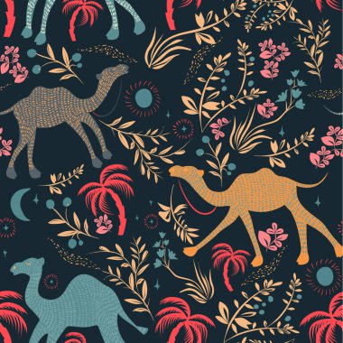 Deve desenli düz renk düz tasarım çizimi