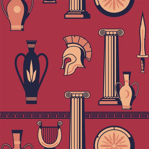 Patrón Grecia Antigua Ilustración Diseño Sin Costuras Color Plano — Vector de stock