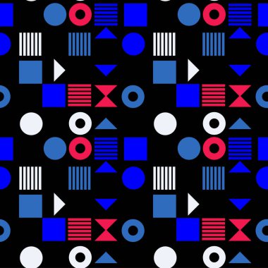 Geometrik şekilleri ve çizgileri olan soyut, dikişsiz desen tasarımı