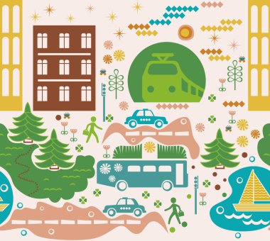 Şehir trafiği kusursuz tasarım. Dekorasyon tekstil ve kağıt serisi