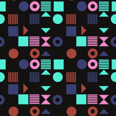 Geometrik şekilleri ve çizgileri olan soyut, dikişsiz desen tasarımı