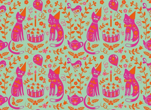 Cats Birthday Pattern Cartoon Style Design Children — Stock Vector