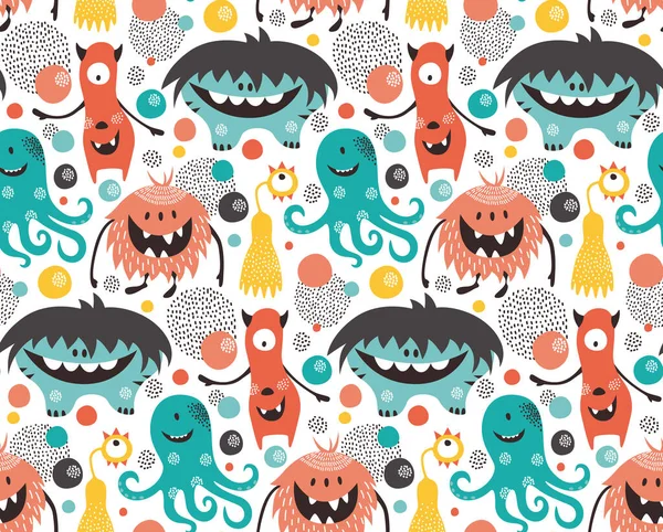 Monsters Pattern Cartoon Style Design Children — Stock Vector