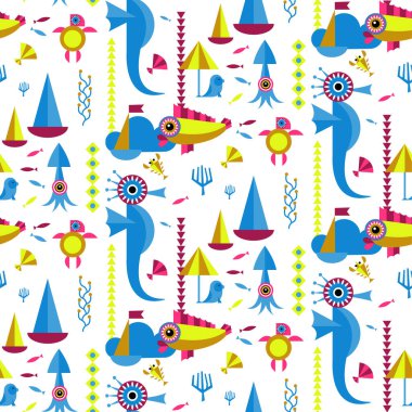 Çocuklar için sualtı desenli geometrik biçim tasarımı