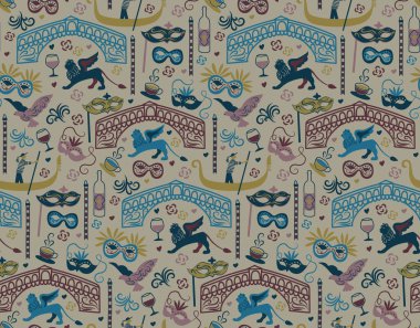 Venedik desenli kusursuz tasarım çizimi. Kumaş ve duvar kağıdı serisi.