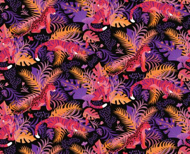 Leopar ve kaplan desenli düz renk kusursuz tasarım çizimi