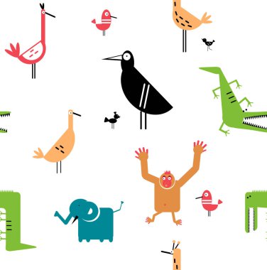 Hayvan deseni dikişsiz geometrik tasarım . Çocuk çizgi film dekorasyon serisi.