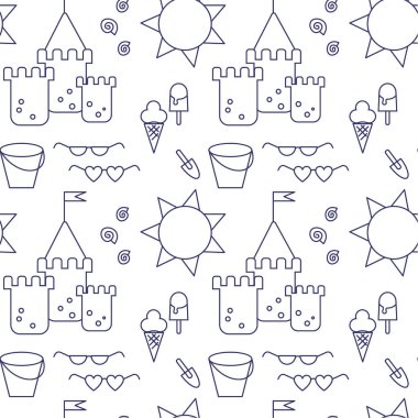 Deniz kenarındaki düz çizimler. Yaz plajı ve tatil serisi.