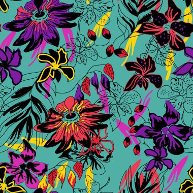 Vahşi orman desenli, pürüzsüz tasarım. Dekorasyon tekstil ve kağıt serisi