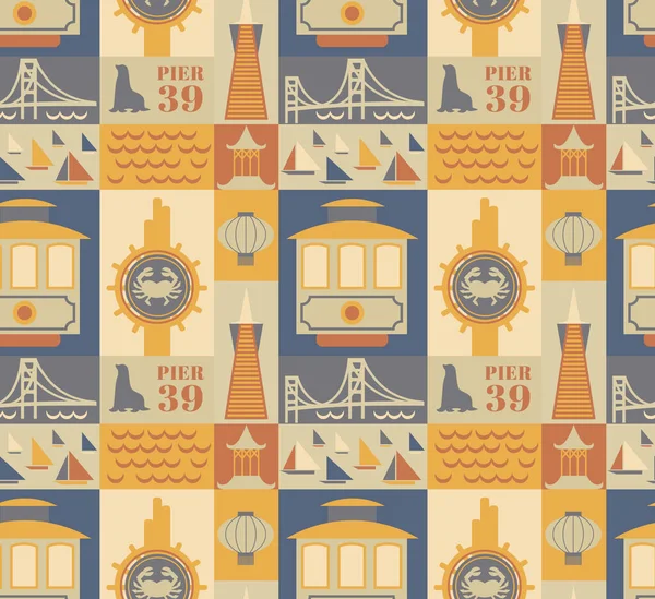 Ilustración Diseño Sin Costuras Del Patrón San Francisco Tela Papel — Archivo Imágenes Vectoriales