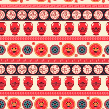 Antik Yunan desenli düz renksiz tasarım çizimi