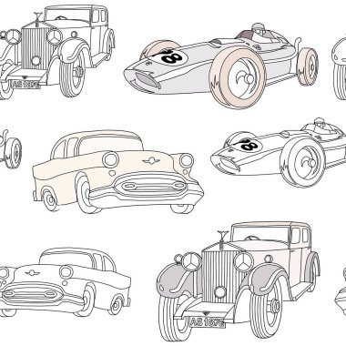 Retro taşıma deseni sorunsuz tasarım illüstrasyon. Kumaş ve duvar kağıdı serisi.