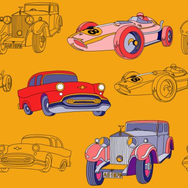 Retro taşıma deseni sorunsuz tasarım illüstrasyon. Kumaş ve duvar kağıdı serisi.