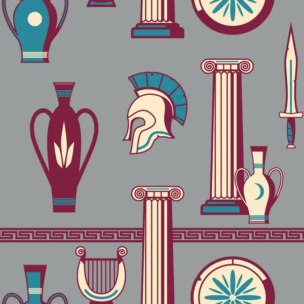 Forntida Grekisk Mönster Platt Färg Sömlös Design Illustration — Stock vektor
