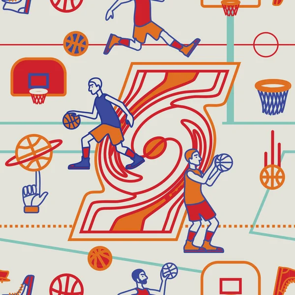 子供のためのバスケットボールパターン漫画スタイルデザイン — ストックベクタ