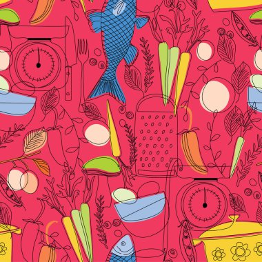 Yemek desenli, elle çizilmiş. Mutfak ve ev dekorasyonu serisi.