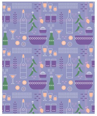 Mutfak desenli düz çizim. Mutfak pürüzsüz desenler ve yüzey tasarım serisi.