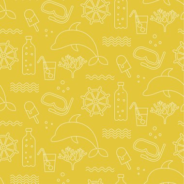 Deniz kenarındaki düz çizimler. Yaz plajı ve tatil serisi.