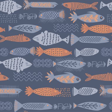 Balık desenli, kusursuz dekoratif tasarım. Ev ve mutfak dekorasyon serisi.