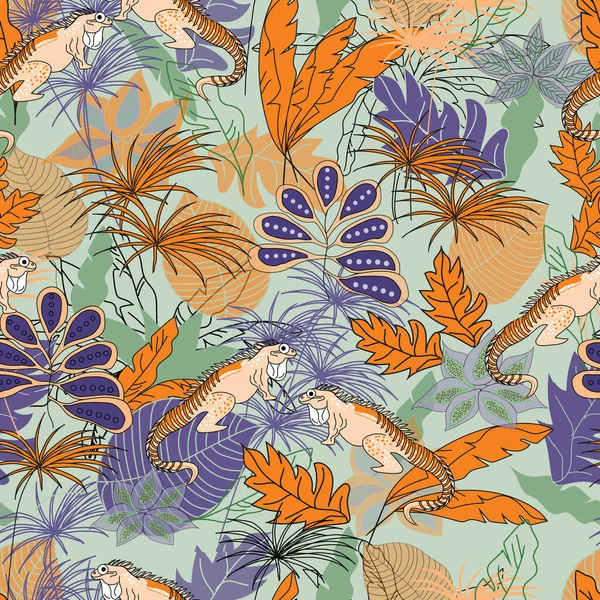 Lizard Jungle Pattern Seamless Design Decoration Textile Paper Series — Stock Vector