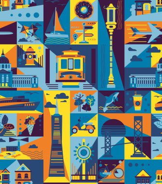 San Francisco desenli kusursuz tasarım. Dekorasyon tekstil ve kağıt serisi