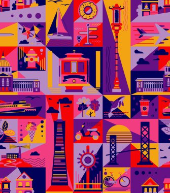 San Francisco desenli kusursuz tasarım. Dekorasyon tekstil ve kağıt serisi