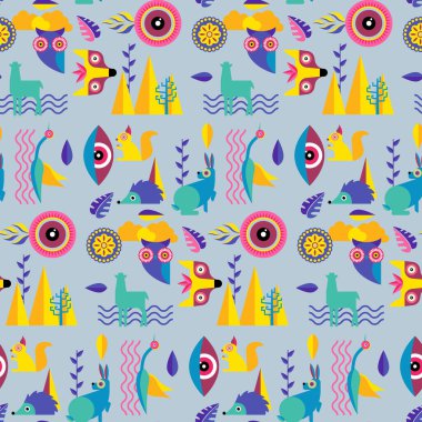 Gizemli orman kusursuz geometrik tasarım. Geometrik ev dekorasyonu serisi.